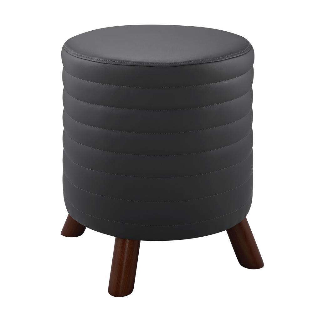 Rivard Round Faux Leather Stool, Grey