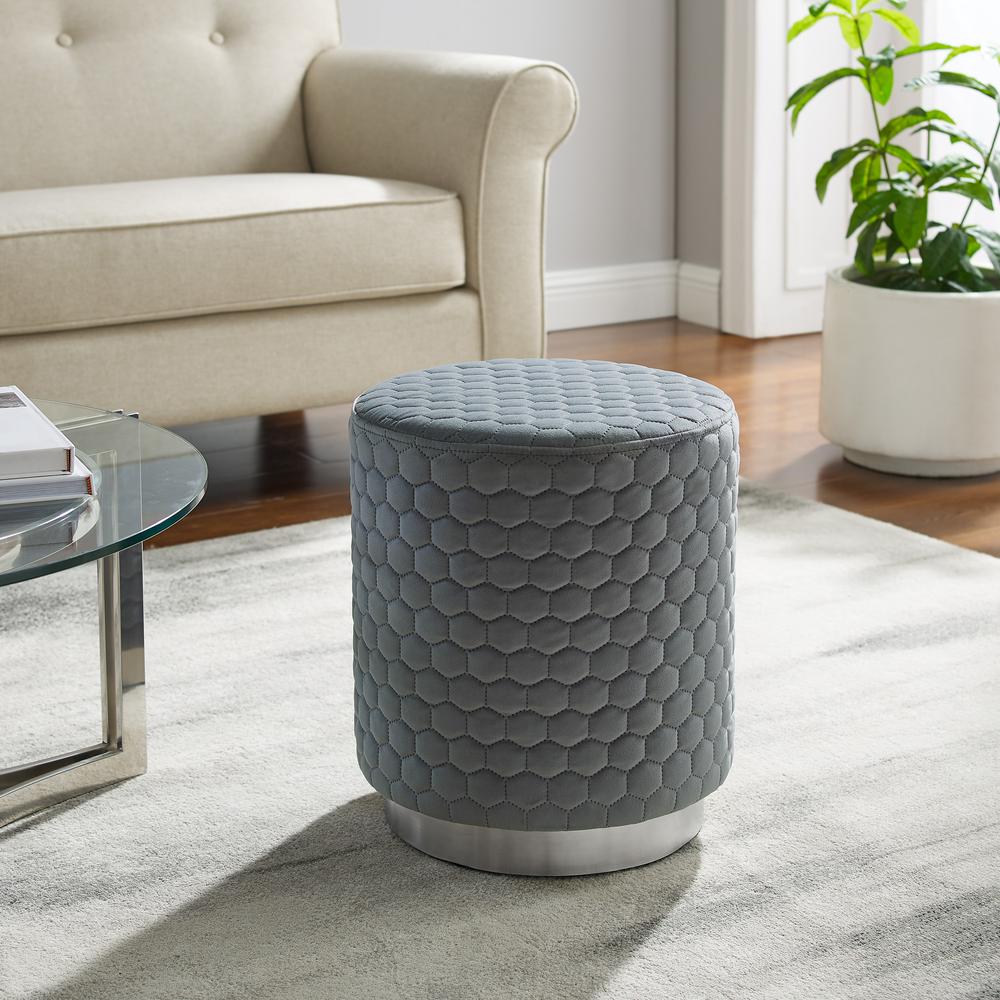 Camber Round Upholstered Stool Ottoman Grey