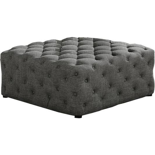 Best Master Furniture Kelly Square Transitional Linen Fabric Ottoman in Gray