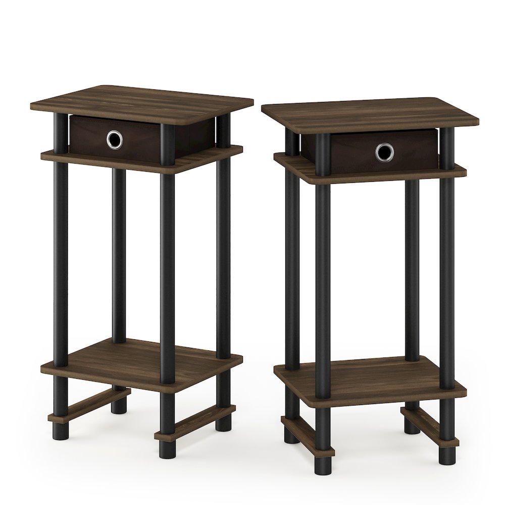 Furinno 2-17017 Turn-N-Tube Tall End Table with Bin, Columbia Walnut/Black/Dark Brown, Set of 2