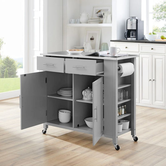 Savannah Stainless Steel Top Full-Size Kitchen Island/Cart Gray/Stainless Steel