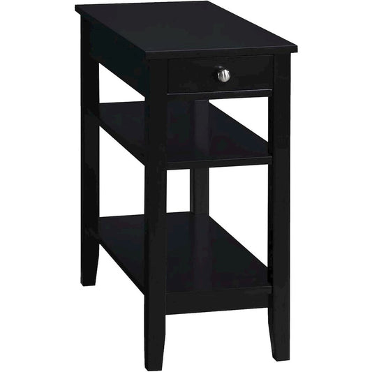 American Heritage 1 Drawer Chairside End Table with Charging Station and Shelves, Black