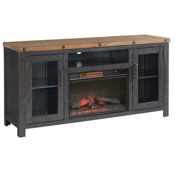 Martin Svensson Home Bolton TV Stand with Electric Fireplace, Black Stain and Natural