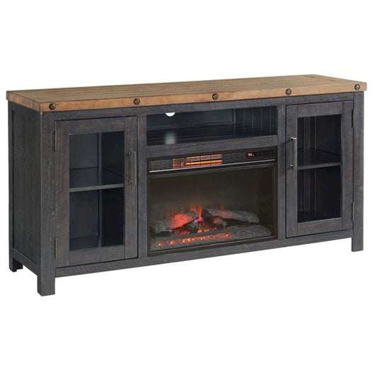 Martin Svensson Home Bolton TV Stand with Electric Fireplace, Black Stain and Natural