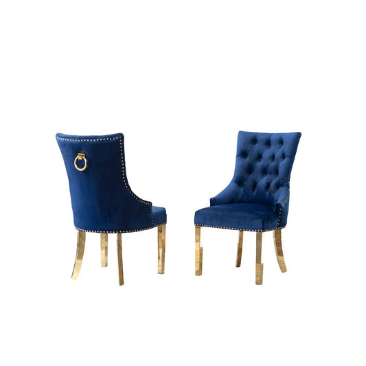 Tufted Velvet Upholstered Side Chairs, 4 Colors to Choose (Set of 2) - Navy 659