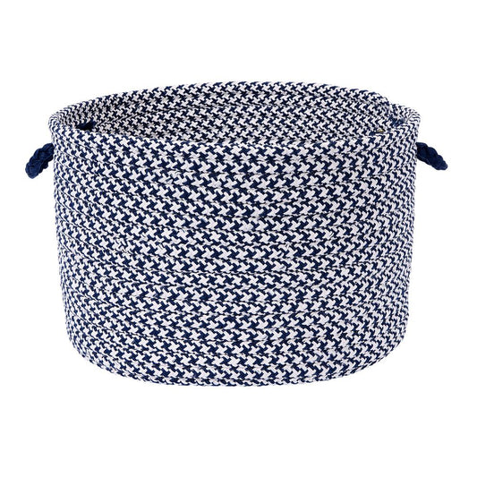 Outdoor Houndstooth Tweed- Navy 14"x10" Utility Basket