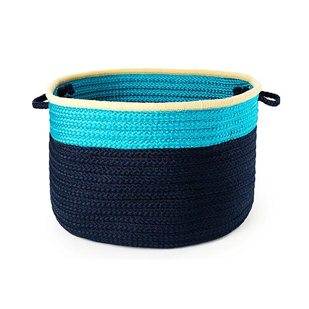 Color Block Round Basket - Turquoise/Navy 18"x12"