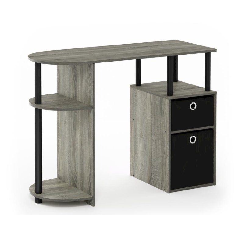 Furinno 15111 JAYA Simplistic Computer Study Desk with Bin Drawers, French Oak Grey/Black