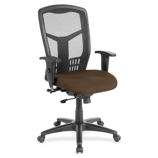 Lorell Ergomesh Executive High-Back Swivel Chair - Canyon Mudslide Antimicrobial Vinyl Seat - Black Mesh Back - High Back - Armrest - 1 Each