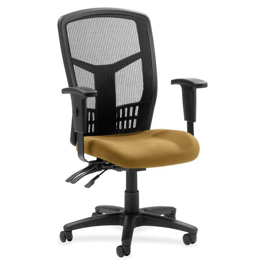 Lorell Ergomesh Executive High-Back Swivel Mesh Chair - Canyon Nugget Antimicrobial Vinyl Seat - Black Mesh Back - Black Steel, Plastic Frame - High Back - 5-star Base - 1 Each