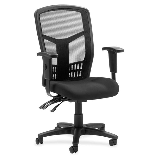 Lorell ErgoMesh Series Executive Mesh Back Chair - Expo Tuexdo Mesh Fabric Seat - Black Back - Black Frame - 5-star Base - Black - 1 Each