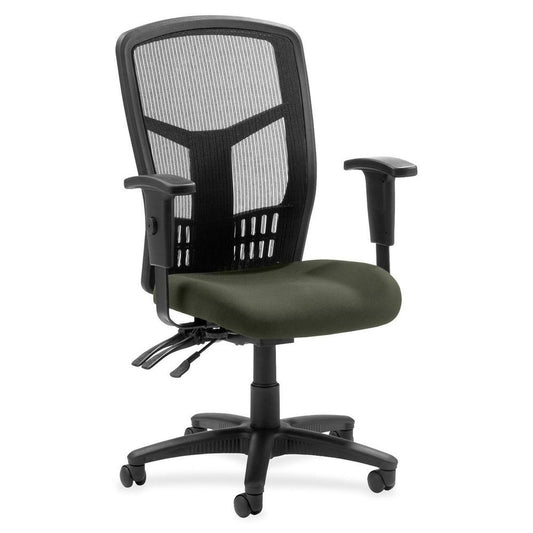 Lorell ErgoMesh Series Executive Mesh Back Chair - Perfection Olive Green Mesh Fabric Seat - Black Back - Black Frame - 5-star Base - Black - 1 Each