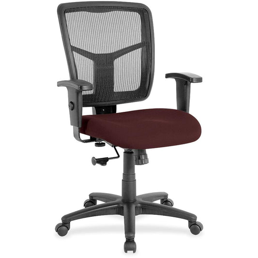 Lorell Managerial Mesh Mid-back Chair - Perfection Burgundy Fabric Seat - Black Back - Black Frame - 5-star Base - 1 Each