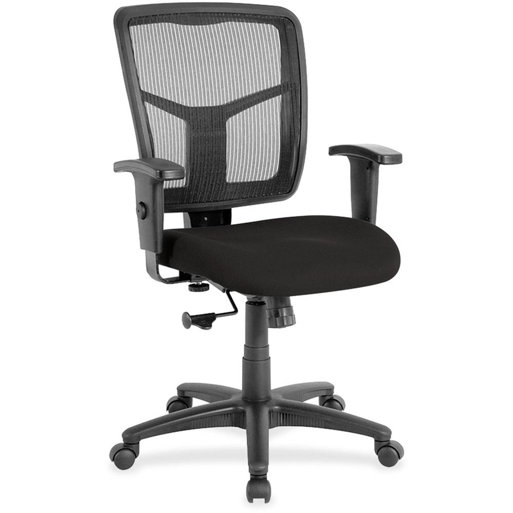 Lorell Managerial Mesh Mid-back Chair - Perfection Black Fabric Seat - Black Back - Black Frame - 5-star Base - 1 Each