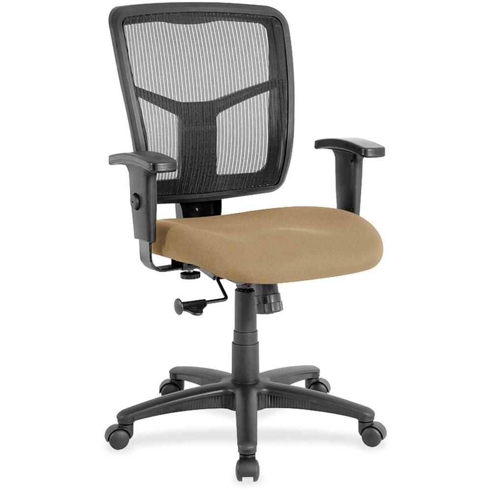 Lorell Managerial Mesh Mid-back Chair - Perfection Beige Fabric Seat - Black Back - Black Frame - 5-star Base - 1 Each