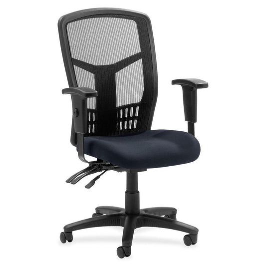 Lorell ErgoMesh Series Executive Mesh Back Chair - Perfection Navy Mesh Fabric Seat - Black Back - Black Frame - 5-star Base - Black - 1 Each