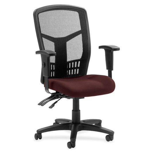 Lorell ErgoMesh Series Executive Mesh Back Chair - Perfection Burgundy Mesh Fabric Seat - Black Back - Black Frame - 5-star Base - Black - 1 Each