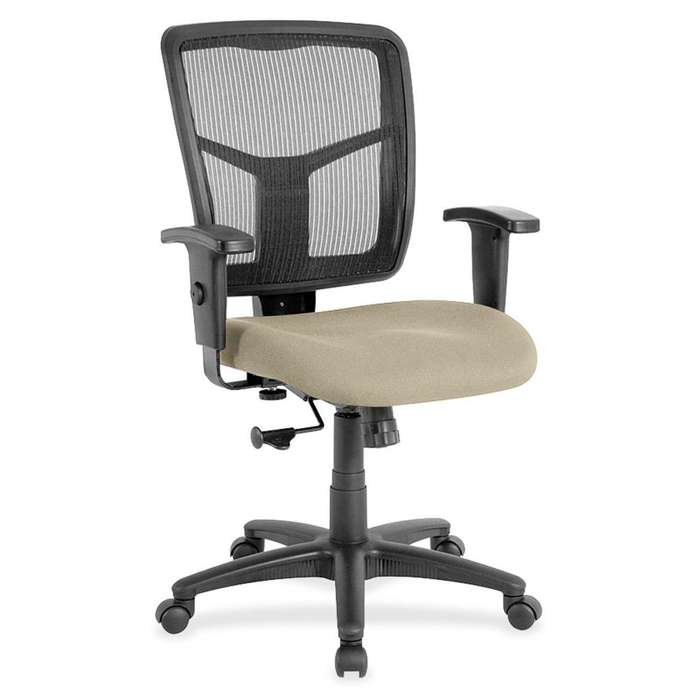 Lorell Managerial Mesh Mid-back Chair - Shire Travertine Fabric Seat - Black Back - Black Frame - 5-star Base - 1 Each