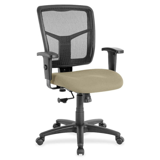 Lorell Managerial Mesh Mid-back Chair - Forte Pumice Fabric Seat - Black Back - Black Frame - 5-star Base - 1 Each