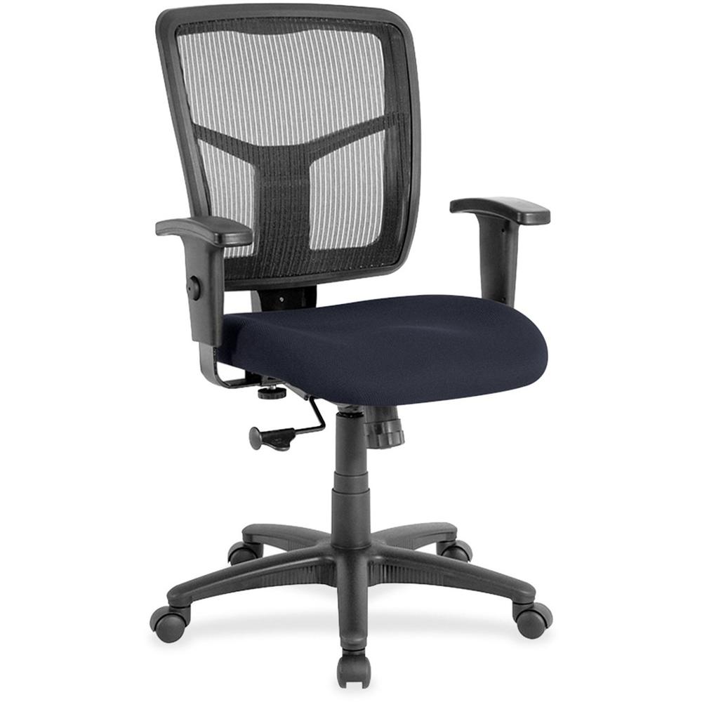 Lorell Managerial Mesh Mid-back Chair - Perfection Navy Fabric Seat - Black Back - Black Frame - 5-star Base - 1 Each