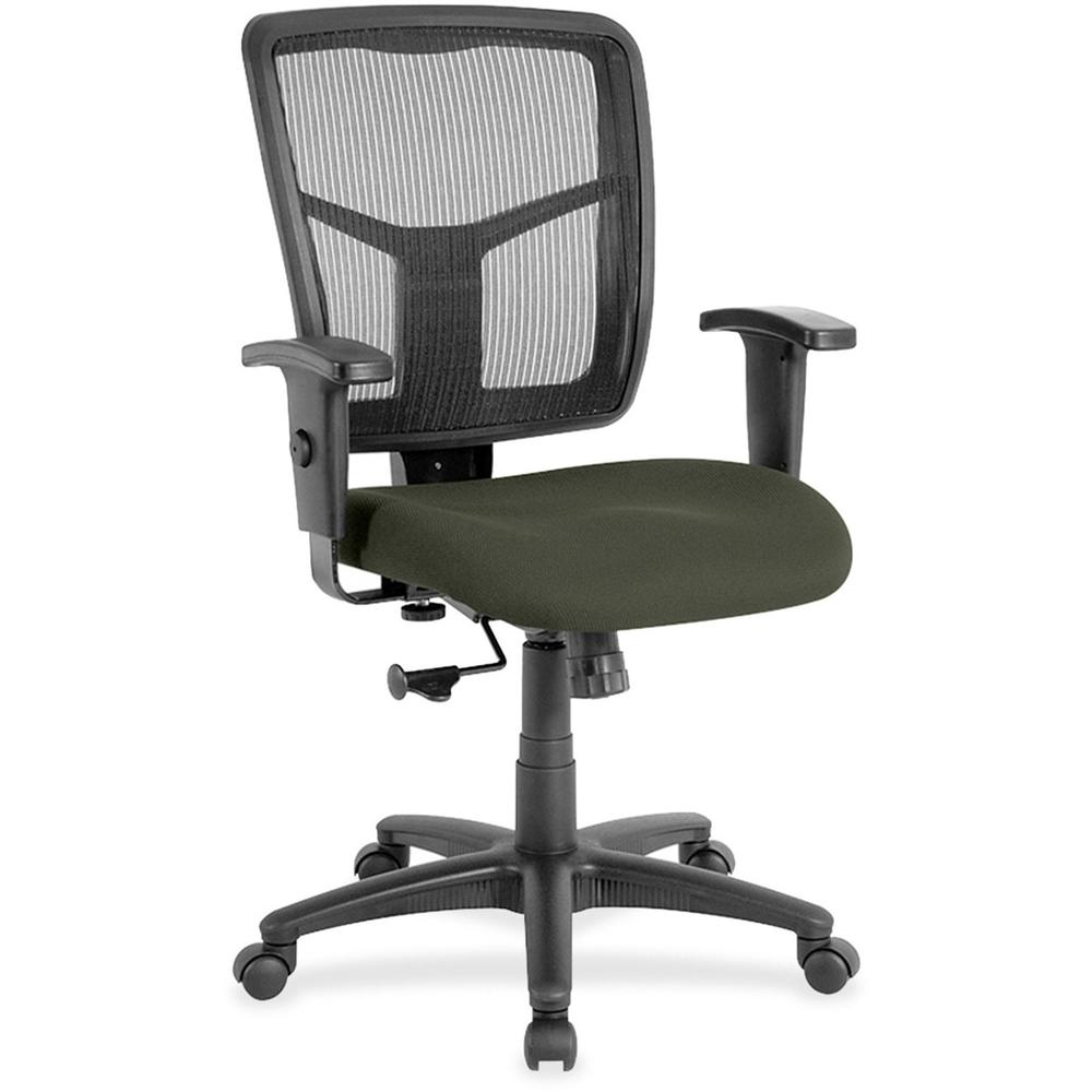 Lorell Managerial Mesh Mid-back Chair - Perfection Olive Green Fabric Seat - Black Back - Black Frame - 5-star Base - 1 Each