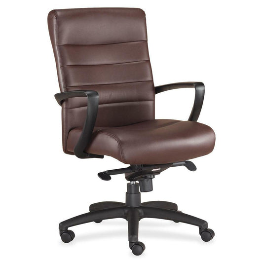 Eurotech Manchester Mid Back Executive Chair - Brown Leather Seat - Brown Leather Back - Steel Frame - 5-star Base - 1 Each