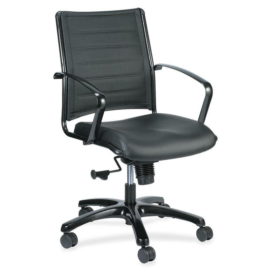 Eurotech Europa Titanium Frame Executive Chair - Black Leather Seat - Black Leather Back - Titanium Frame - 5-star Base - 1 Each