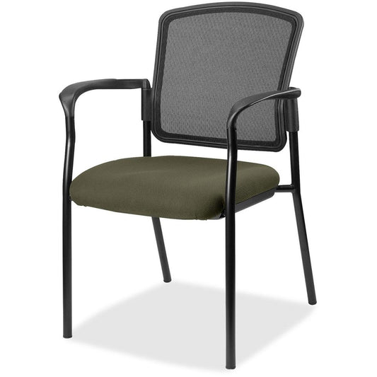 Lorell Mesh Back Stacking Chair - Canyon Fern Antimicrobial Vinyl Seat - Black Mesh Back - Black Powder Coated Steel Frame - Four-legged Base - Armrest - 1 Each