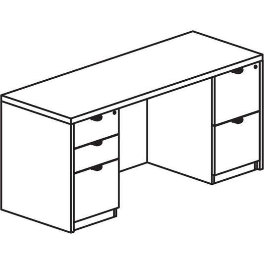 Lorell Prominence 2.0 Gray Elm Laminate Desk Unit - 66" x 24"29" , 1" Top, 0.1" Edge - 2 x File Drawer(s) - Double Pedestal on Left/Right Side - Band Edge - Material: Particleboard - Finish: Thermofus