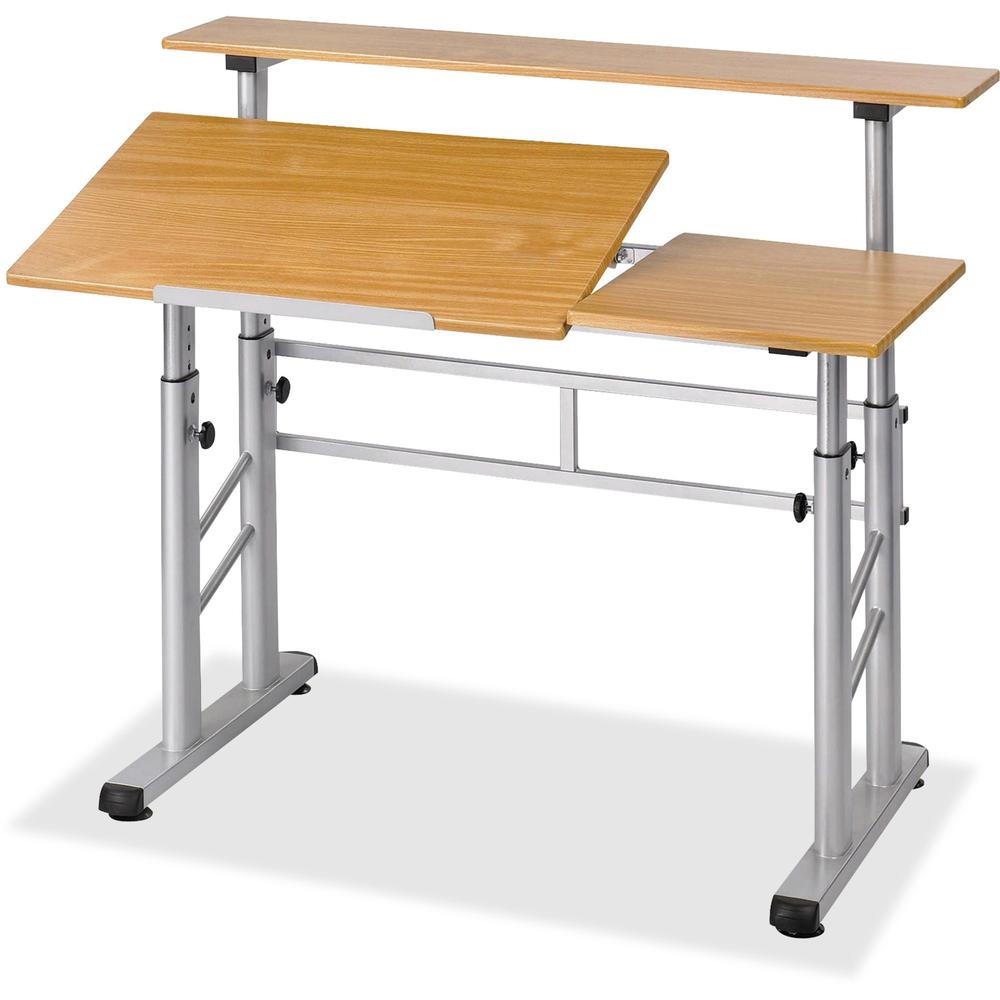 Safco Height-Adjustable Split Level Drafting Table - For - Table TopRectangle Top - Adjustable Height - 26.50" to 37.25" Adjustment - Assembly Required - Medium Oak - Steel, Wood - 1 Each