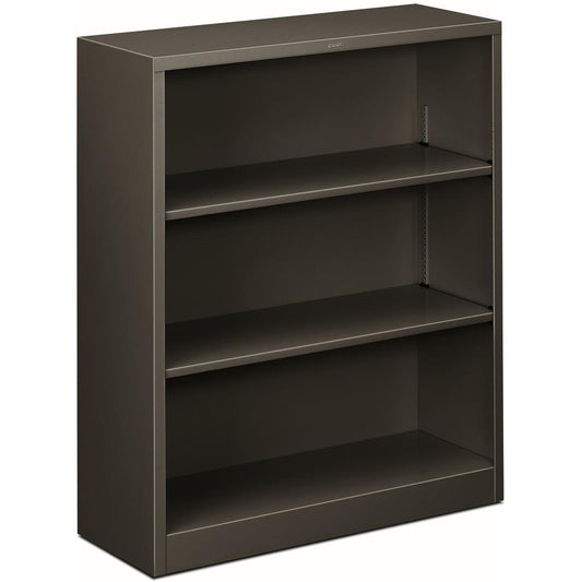 HON Brigade Steel Bookcase | 3 Shelves | 34-1/2"W | Charcoal Finish - 3 Shelf(ves) - 41" Height x 34.5" Width x 12.6" Depth - Adjustable Shelf, Reinforced, Welded, Durable, Compact - Steel