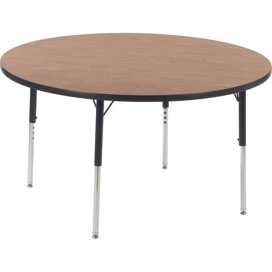 Virco 4848R Activity Table - For - Table TopLaminated Round Top - Adjustable Height x 1.13" Table Top Thickness x 48" Table Top Diameter - 30" Height - Assembly Required - Charcoal Black, Medium Oak -