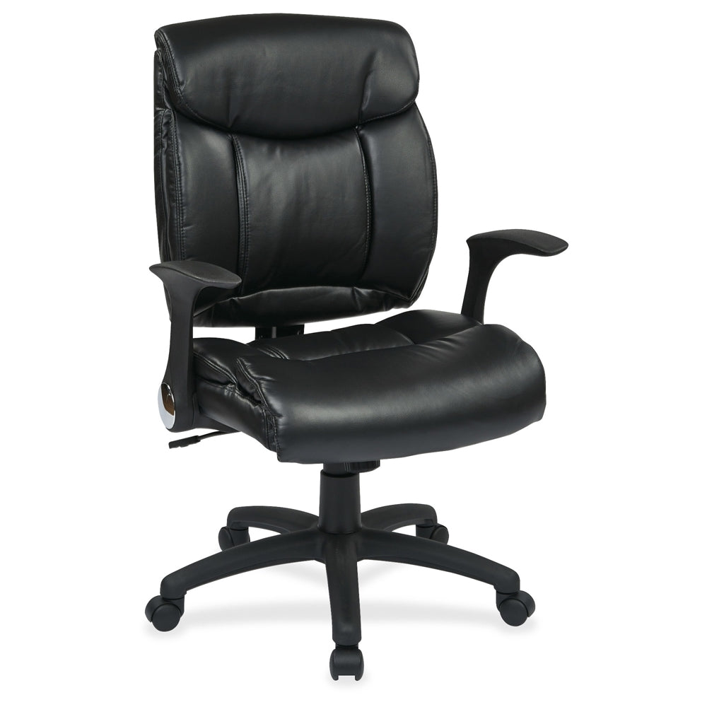 FL89675 Faux Leather Managers Chair with Flip Arms - Faux Leather Black Seat - Faux Leather Black Back - 20" Seat Width x 20" Seat Depth27" Width x 26" Depth x 42" Height