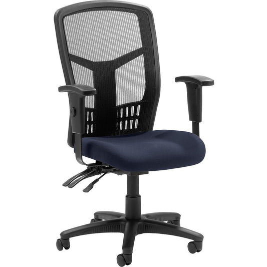 Lorell Executive High-back Mesh Chair - Periwinkle Blue Fabric Seat - Gray Back - Black Steel, Plastic Frame - High Back - 5-star Base - Armrest - 1 Each