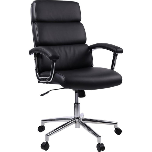 Lorell Leather High-back Chair - Black Bonded Leather Seat - Black Bonded Leather Back - 1 Each