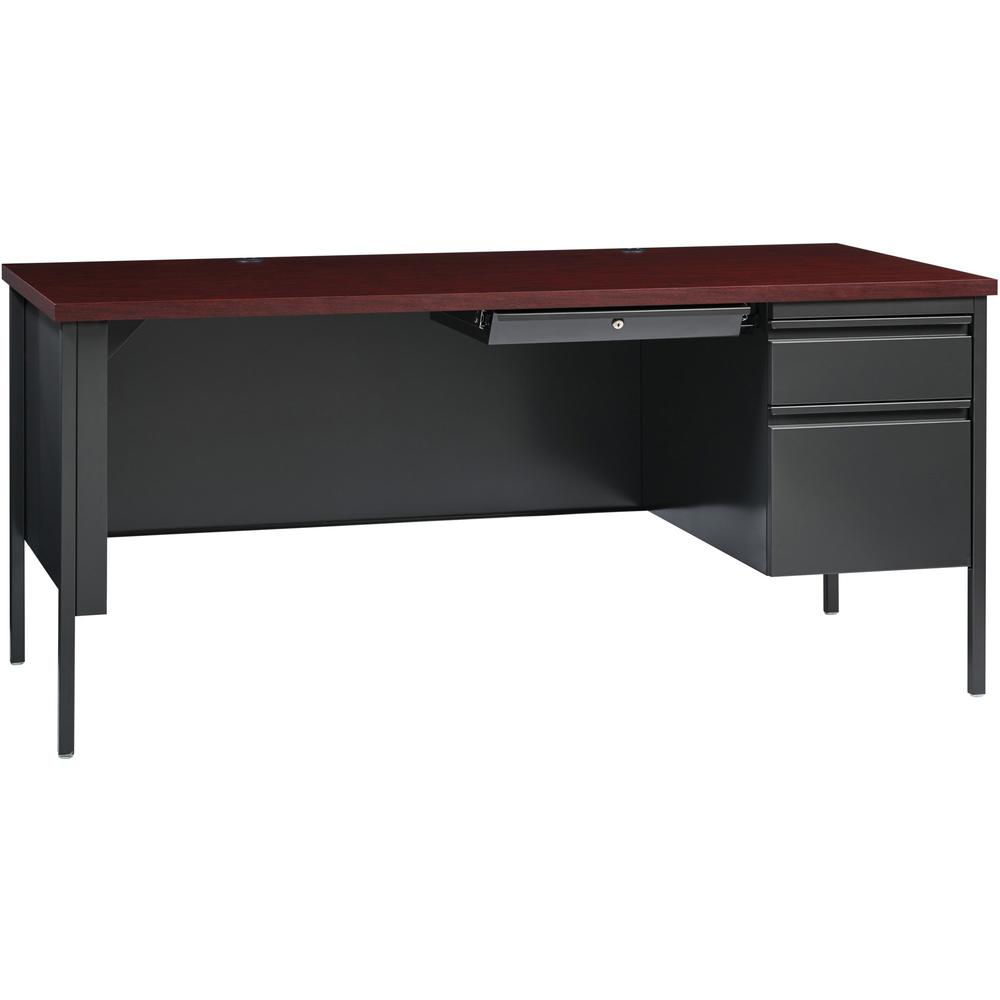 Lorell Fortress Series Right-Pedestal Desk - For - Table TopRectangle Top x 66" Table Top Width x 30" Table Top Depth x 1.12" Table Top Thickness - 29.50" Height - Assembly Required - Laminated, Mahog