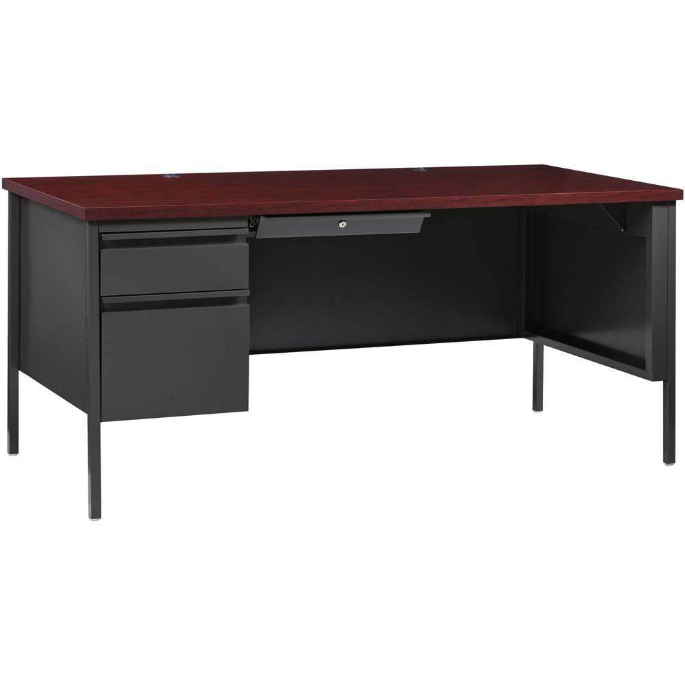 Lorell Fortress Series Left-Pedestal Desk - For - Table TopRectangle Top x 66" Table Top Width x 30" Table Top Depth x 1.12" Table Top Thickness - 29.50" Height - Assembly Required - Laminated, Mahoga