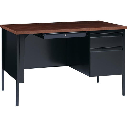 Lorell Fortress Series 48" Right Single-Pedestal Desk - For - Table TopLaminated Rectangle, Walnut Top - 30" Table Top Length x 48" Table Top Width x 1.13" Table Top Thickness - 29.50" Height - Assemb