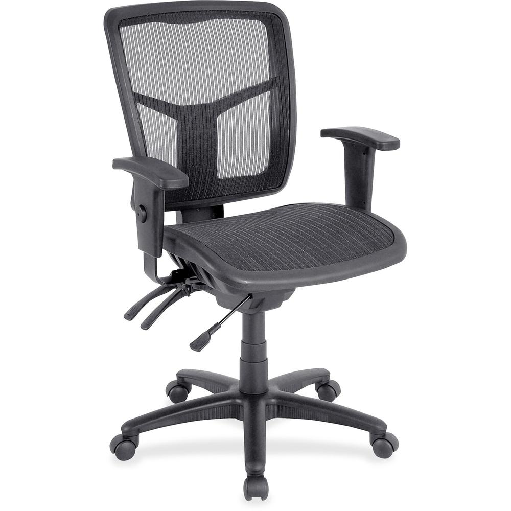 Lorell Mid-Back Swivel Mesh Chair - Black Frame - 5-star Base - Black, Silver - 1 Each