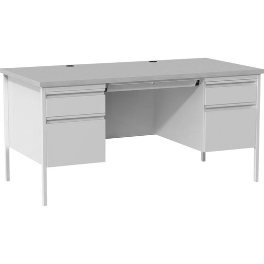 Lorell Grey Double Pedestal Steel/Laminate Desk - 30" Height x 29.50" Width x 60" Depth - Gray, Laminated - Steel - 1 Each