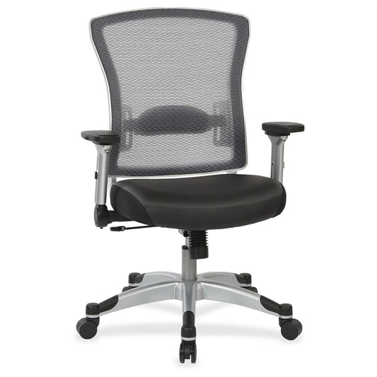 Office Star Light Air Grid Back/Seat Chair - Leather Seat - Black - 21.3" Width x 19.8" Depth x 22.5" Height