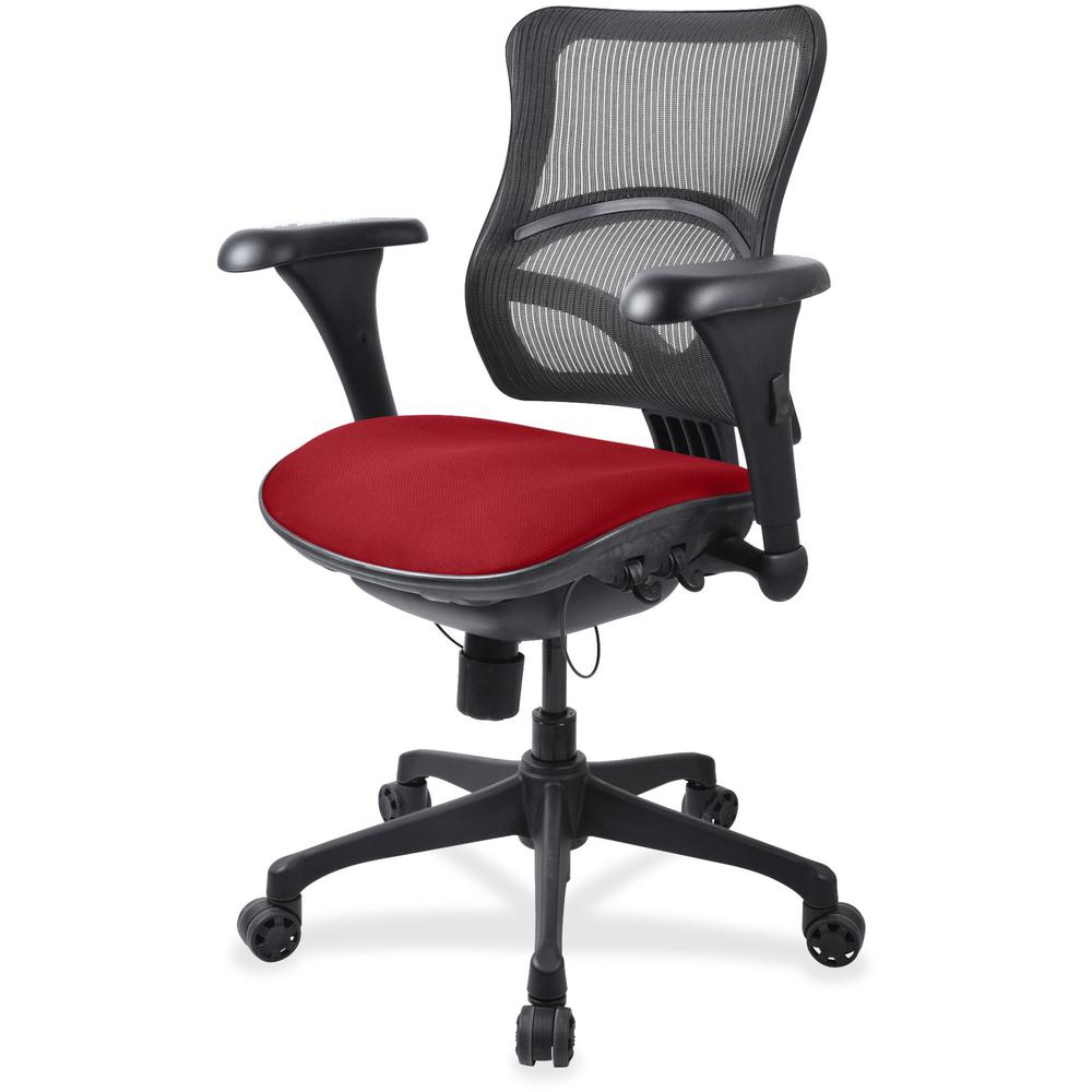 Lorell Mid-back Fabric Seat Chair - Real Red Fabric Seat - Black Plastic Frame - 5-star Base - 1 Each