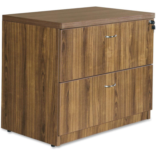 Lorell Chateau Series Walnut Laminate Desking - 2-Drawer - 36" x 22"30" Lateral File, 1.5" Top - 2 Drawer(s) - Reeded Edge - Material: Laminate - Finish: Walnut - For Office, File, Supplies