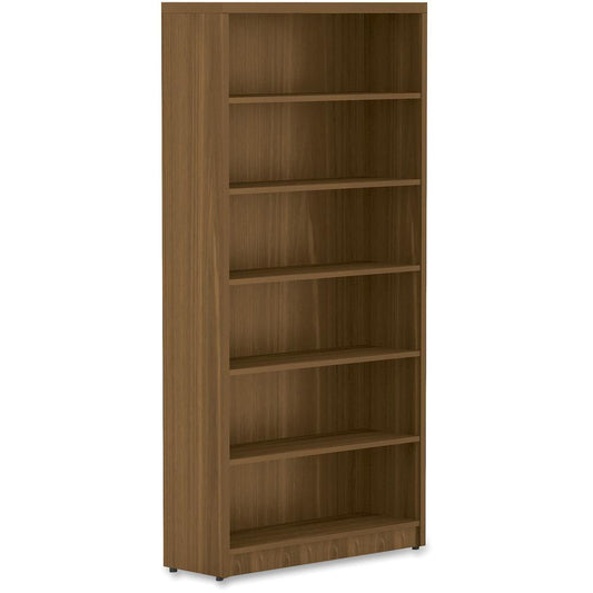 Lorell Chateau Bookshelf - 1.5" Top, 36" x 11.6"72.5" Bookshelf - 6 Shelve(s) - Reeded Edge - Material: P2 Particleboard - Finish: Walnut, Laminate - For Office, Book