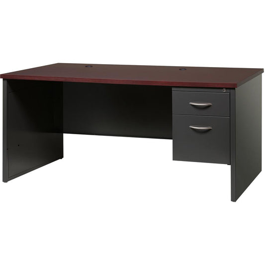 Lorell Walnut Laminate Commercial Steel Desk Series Pedestal Desk - 2-Drawer - 66" x 30" , 1.1" Top - 2 x Box, File Drawer(s) - Single Pedestal on Right Side - Material: Steel - Finish: Walnut Laminat