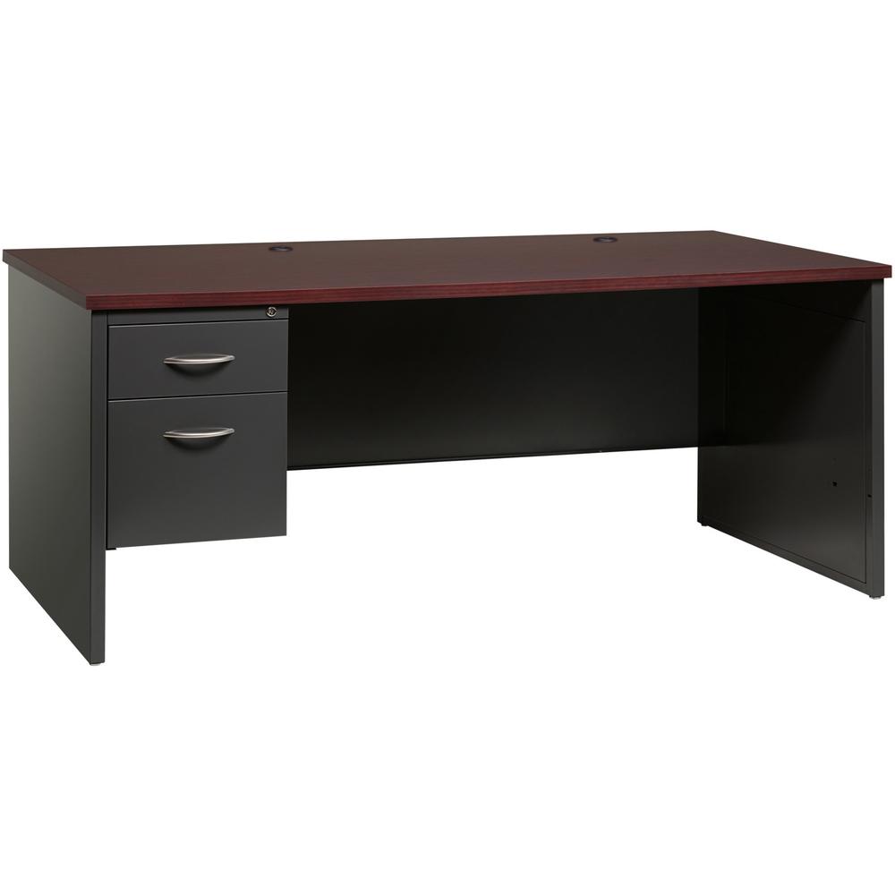 Lorell Mahogany Laminate/Charcoal Modular Desk Series Pedestal Desk - 2-Drawer - 72" x 36" , 1.1" Top - 2 x Box, File Drawer(s) - Single Pedestal on Left Side - Material: Steel - Finish: Mahogany Lami