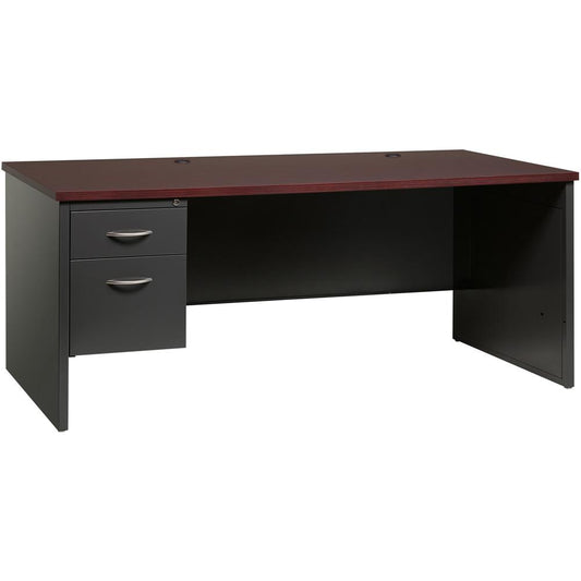 Lorell Mahogany Laminate/Charcoal Modular Desk Series Pedestal Desk - 2-Drawer - 72" x 36" , 1.1" Top - 2 x Box, File Drawer(s) - Single Pedestal on Left Side - Material: Steel - Finish: Mahogany Lami