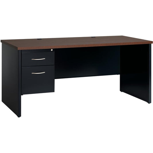 Lorell Walnut Laminate Commercial Steel Desk Series Pedestal Desk - 2-Drawer - 66" x 30" , 1.1" Top - 2 x Box, File Drawer(s) - Single Pedestal on Left Side - Material: Steel - Finish: Walnut Laminate