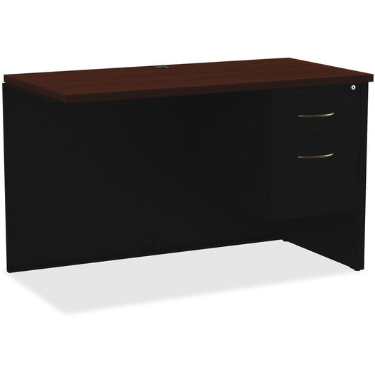 Lorell Walnut Laminate Commercial Steel Desk Series Pedestal Desk - 2-Drawer - 48" x 24" , 1.1" Top - 2 x Box, File Drawer(s) - Single Pedestal on Right Side - Material: Steel - Finish: Walnut Laminat