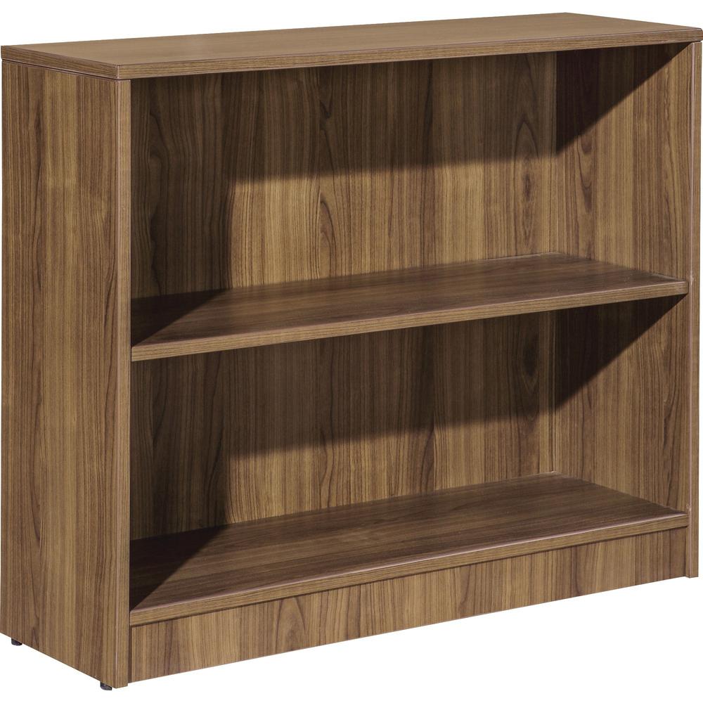 Lorell Walnut Laminate Bookcase - 2 Shelf(ves) - 29.5" Height x 36" Width x 12" Depth - Sturdy, Adjustable Feet, Adjustable Shelf - Thermofused Laminate (TFL) - Walnut - Laminate - 1 Each